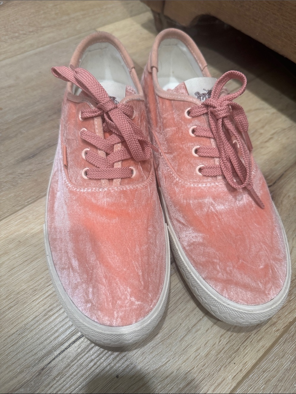 Coach Women's Pink Velvet Lace-Up Sneakers